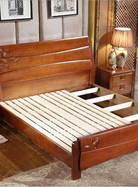 全木床中家式纯实木28575具单实人床1.5米橡出租屋专用胶木高箱双