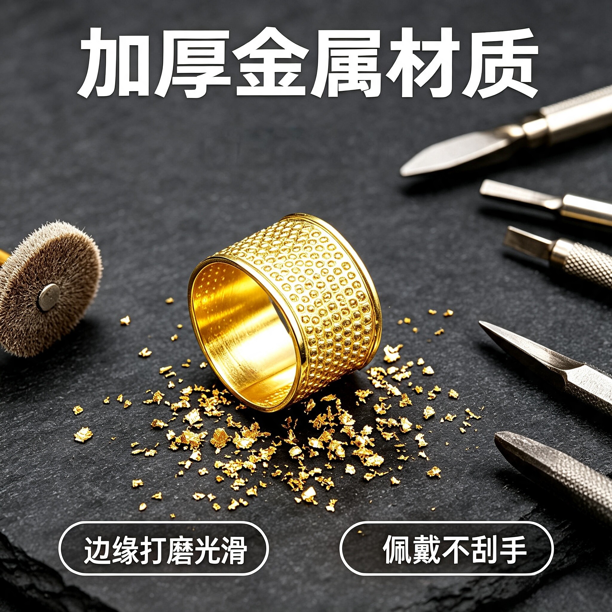 老式手工绣花金色顶针防滑防扎图片