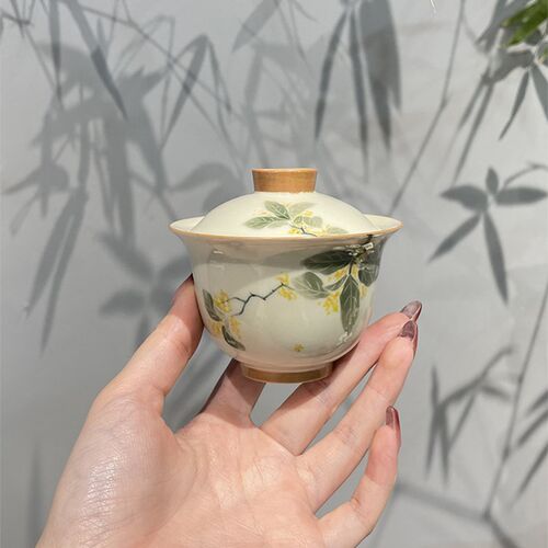 惊蛰 手绘丹桂二才盖碗茶碗泡茶防烫中式高档陶瓷功夫茶具泡茶器