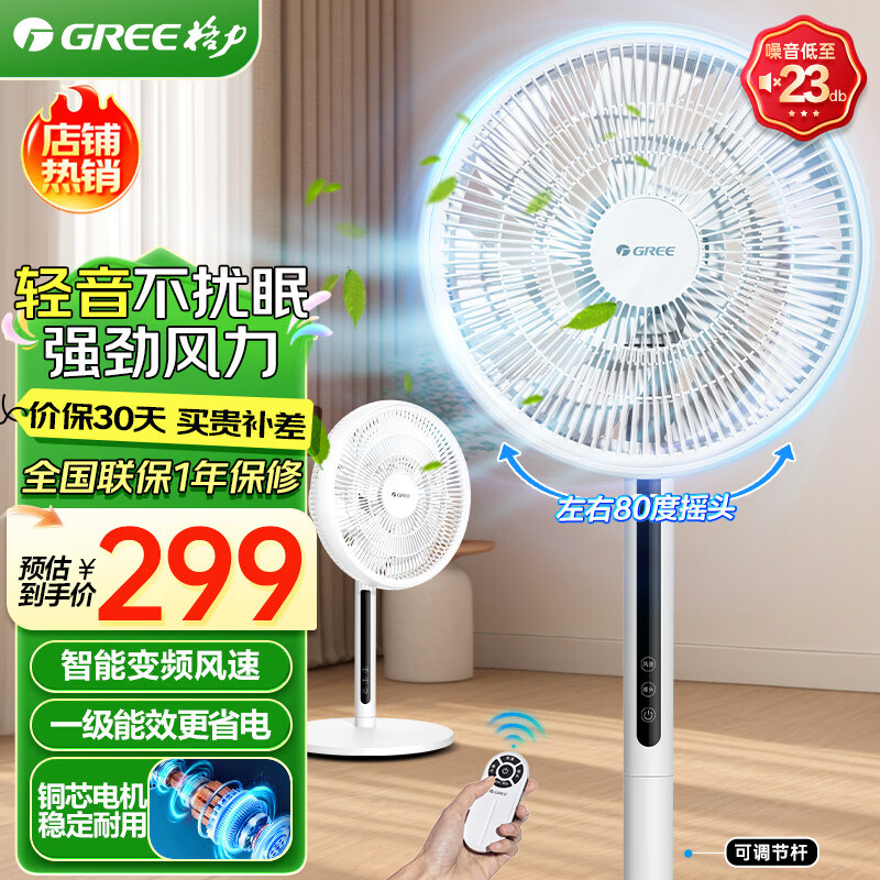 格力电风扇一级能效家用直流变频节能大风遥控落地扇轻音立式风扇