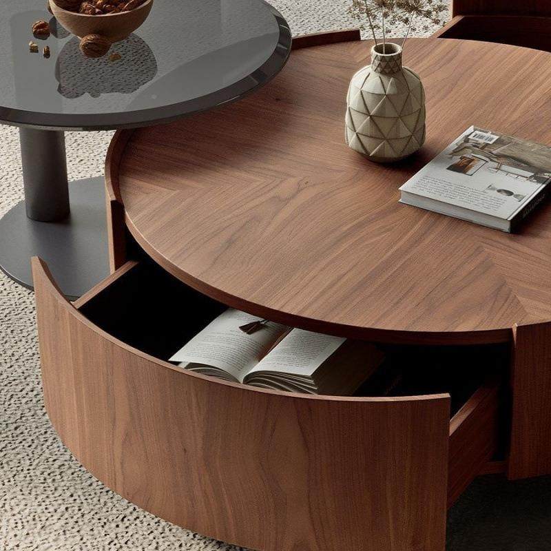 胡桃圆形茶几木极木简现代中45345345古风简客约厅实家用小户型