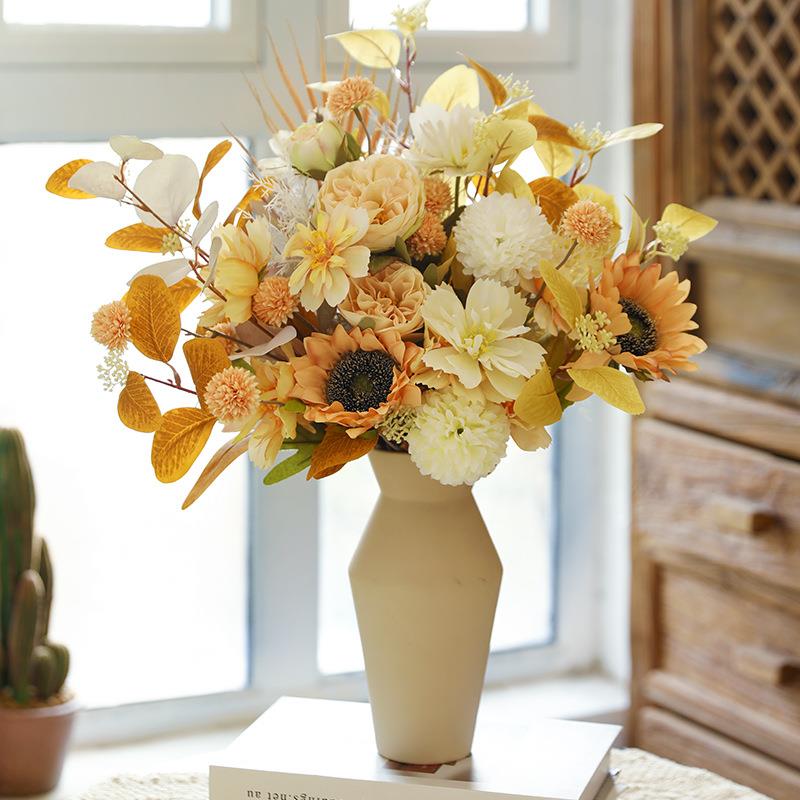 玫瑰玉兰束艺假花轻奢花摆件客装厅餐桌花饰F5M6698T品干花花摆设