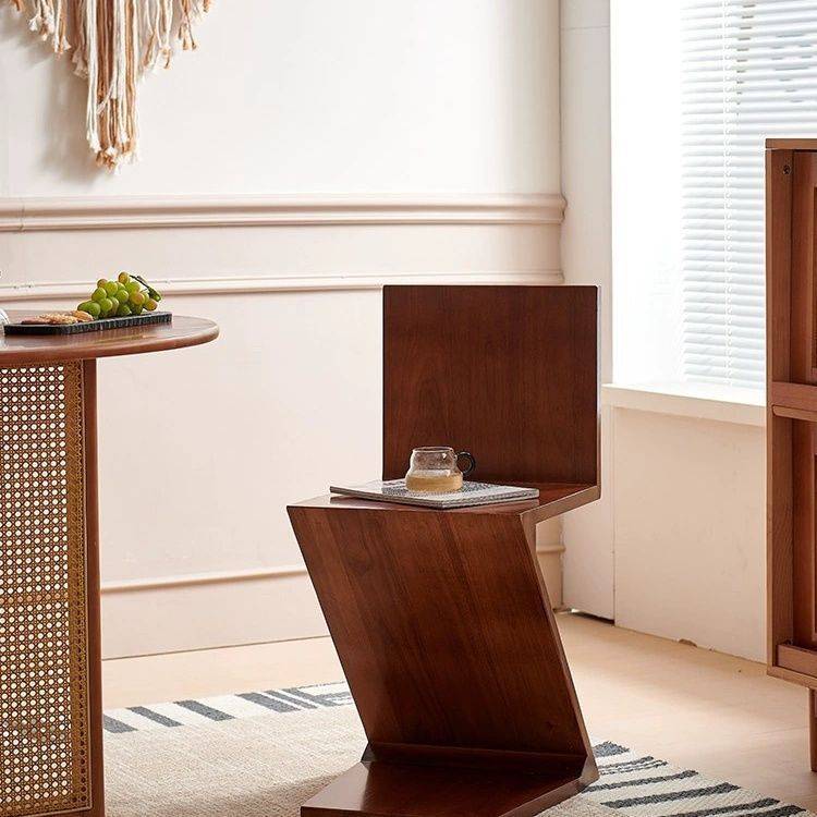 中古椅子复刻Zigzagchair设计师餐椅创意实木靠背中古风餐椅z字椅
