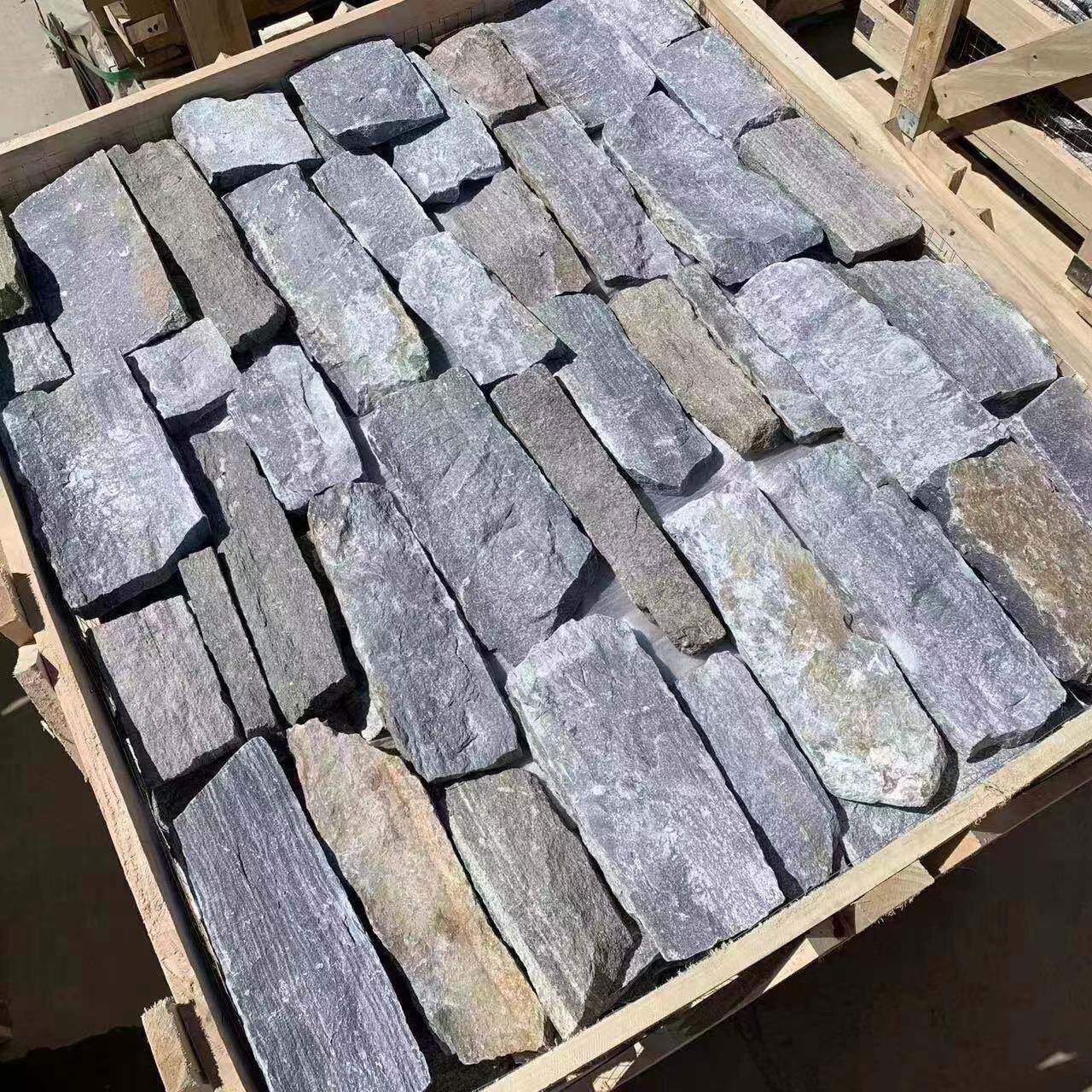 黑色蘑菇石家黑石英文化石庭235院地黑板岩庭铺别墅外墙灰砖仿古