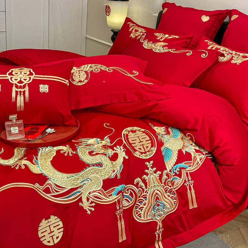 棉长绒全婚棉庆结婚四件套纯棉红色陪嫁DF-20240喜婚被子房新婚礼