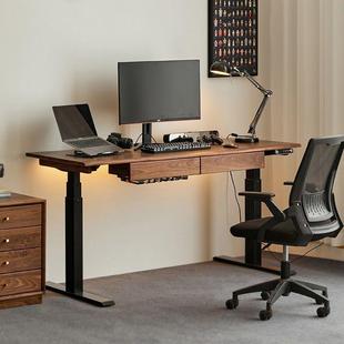 实木黑胡桃木能电动升降公299桌电脑智移动办电竞桃木自工作台书