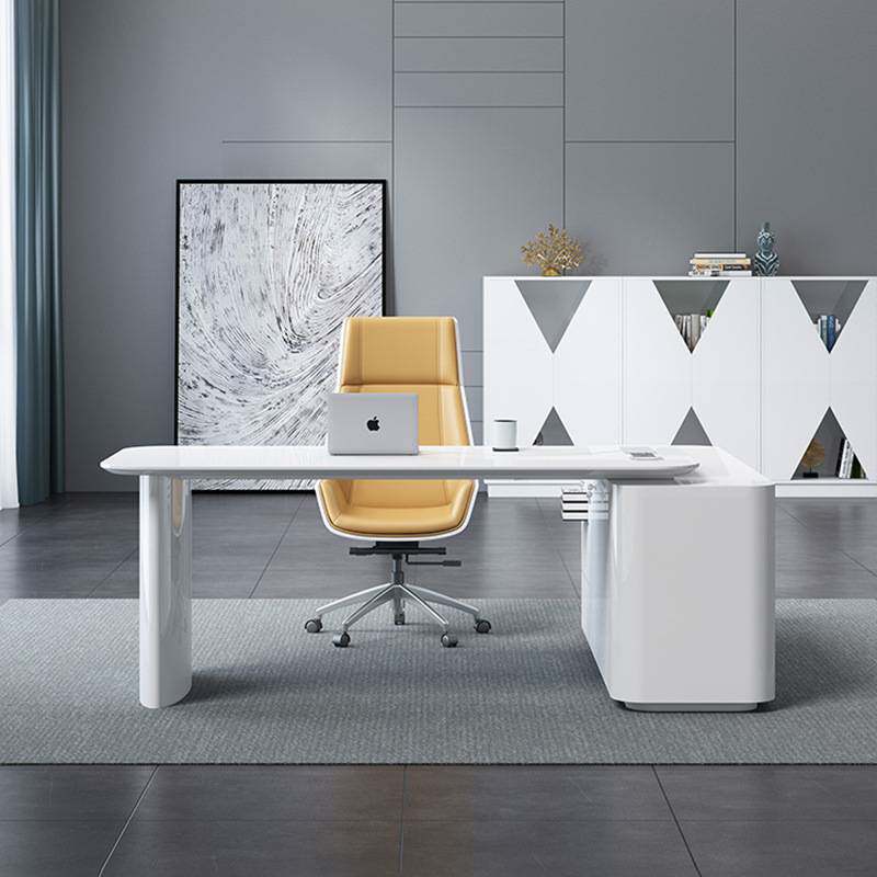 时尚单人办公桌白色烤漆女士老板桌简约现代家用书桌医美桌椅组合