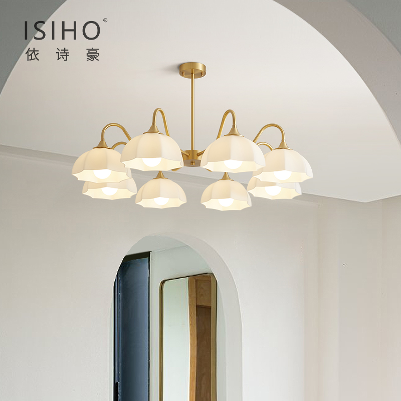 北欧客厅吊灯简约现代全铜灯具法式大气主卧室Q房间奶油风餐厅吊