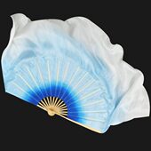 真丝舞蹈扇子渐变色宝蓝浅蓝白双面扇中国舞古典风海洋秧歌扇子