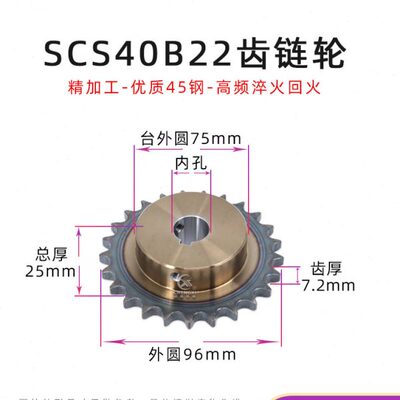 SCS高品质成型孔链轮08A 22齿 40B22T 外径96 精车内孔键槽顶丝