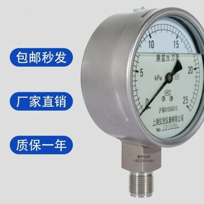 YNE100BF耐震不锈钢膜盒压力表ye100bf 0-16/25/40/60/100kpa上海