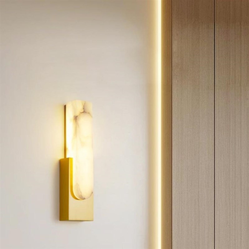 新中式全铜壁灯客厅背影墙灯w现代简约轻奢云石壁灯卧室过道楼梯