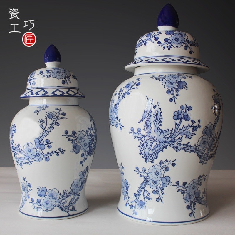 陶瓷罐摆件花瓶青花瓷花插摆D设工艺品家居摆件储物罐欧式