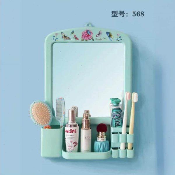 家用镜子卫生间厕所挂镜免打孔小镜子简约塑料浴室置物梳妆化妆镜