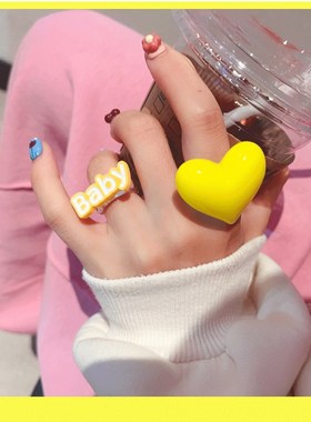 戒指指环爱心日韩简约C个性清新气质字母戒指