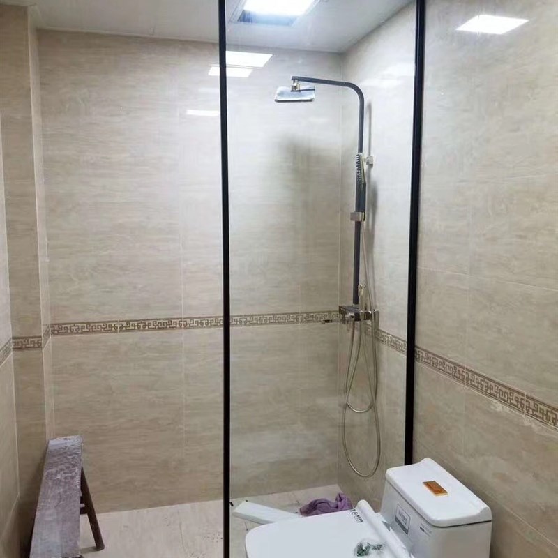 酒店工程淋浴房浴室玻璃r隔断卫生间干湿分离沐浴屏不锈钢简易黑