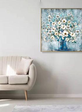 北现欧风走过道廊挂墙画代简约客厅沙发背SOF景花朵手绘装饰画
