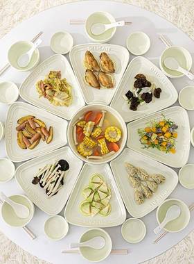 年饭拼盘餐具套装组合露白碗碟家团用圆摆盘圆桌扇形松盘子夜IPP