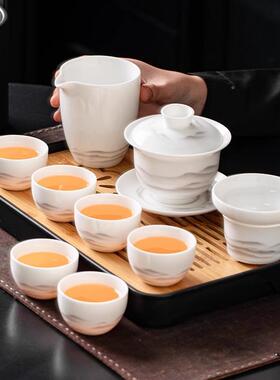 羊脂玉瓷旅17821行功茶具装套家户外陶瓷茶壶夫盖碗茶杯茶盘便携