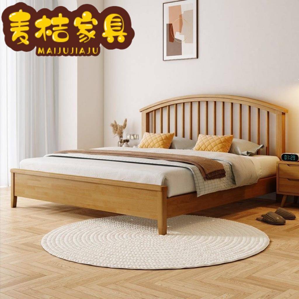 北欧床白色实木床1.8原米双人莎床01温莎床卧现温代简约木色1.主5