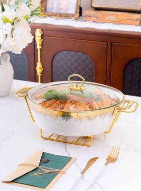csserole蜡圆形CAZ陶瓷锅烤盘a烛加酒店圆形汤锅金色架热子蜡烛烤