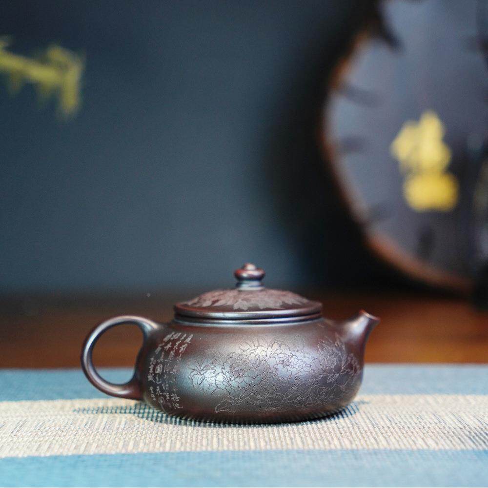 富贵功开寒江壶兴紫砂壶花原矿古宜红泥夫泡茶紫砂壶壶茶具