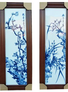 瓷板四条屏手绘青花兰竹梅画菊手工DDD面墙挂件