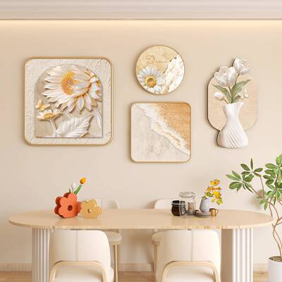 奶油客厅装新饰画厨房背景墙北欧清绿植挂画饭LWR厅高级感风墙餐