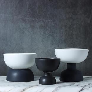 店现代简约盘北欧黑白圆形陶瓷无果花盆摆件家样板房酒会居所装饰