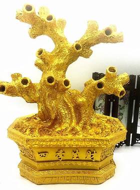 招财树工串珠DIY发财手y0068树底底座树脂盆景金色四季生财座摆件