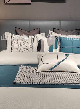 现代高端蓝色板间样样板房装床上展20220302示搭多件套床上用品设