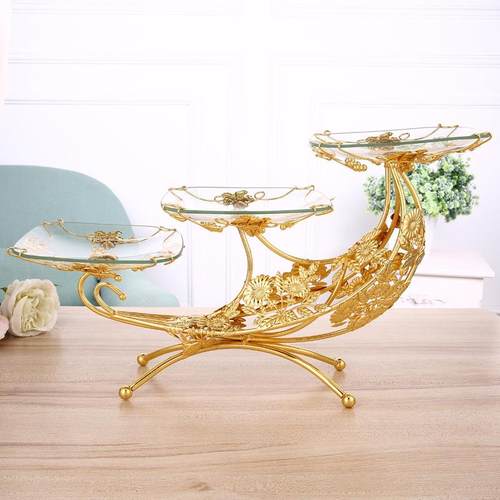 欧式水果盘果家无品牌/用客厅几创茶意个性玻果盘奢华果篮璃三层