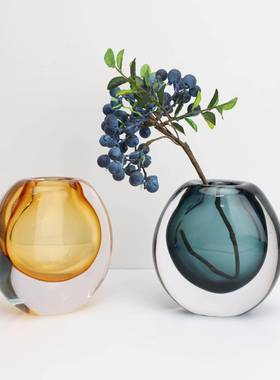 0029意简约代玻璃花瓶轻奢板样房客厅现餐桌插花琉璃装饰创品小摆