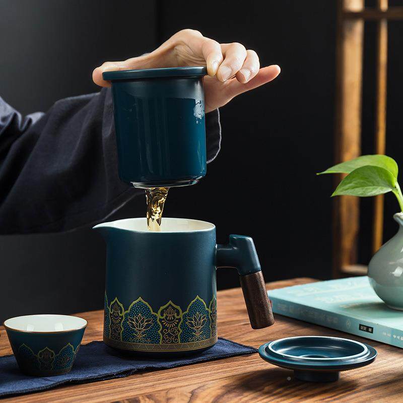 陶瓷办杯公20119旅行茶具套装功快杯便携式泡茶户客外一夫壶四杯