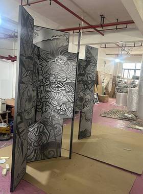 式复古屏风隔客厅现断代MW144可折公叠移动法办室玄关遮挡中式折