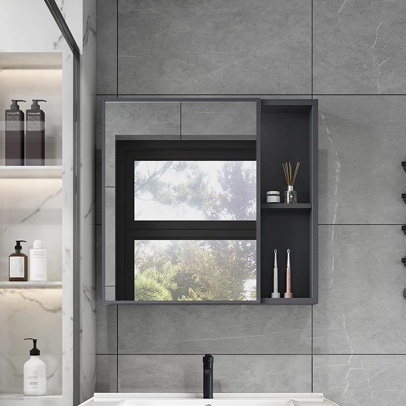 太生空合金浴室镜柜独组合现代简约单收纳盒卫间挂墙90铝式储物镜