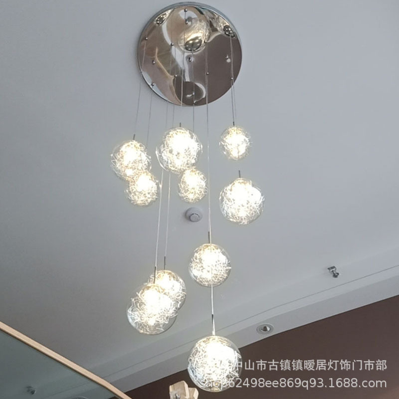楼梯吊灯长吊灯小公寓中空简约复式别墅旋转楼梯间道吊灯LED球形