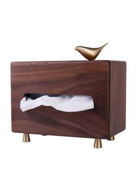 31689黑胡E桃饰木W装纸巾盒客厅实木质极简餐厅餐巾轻奢酒店家用