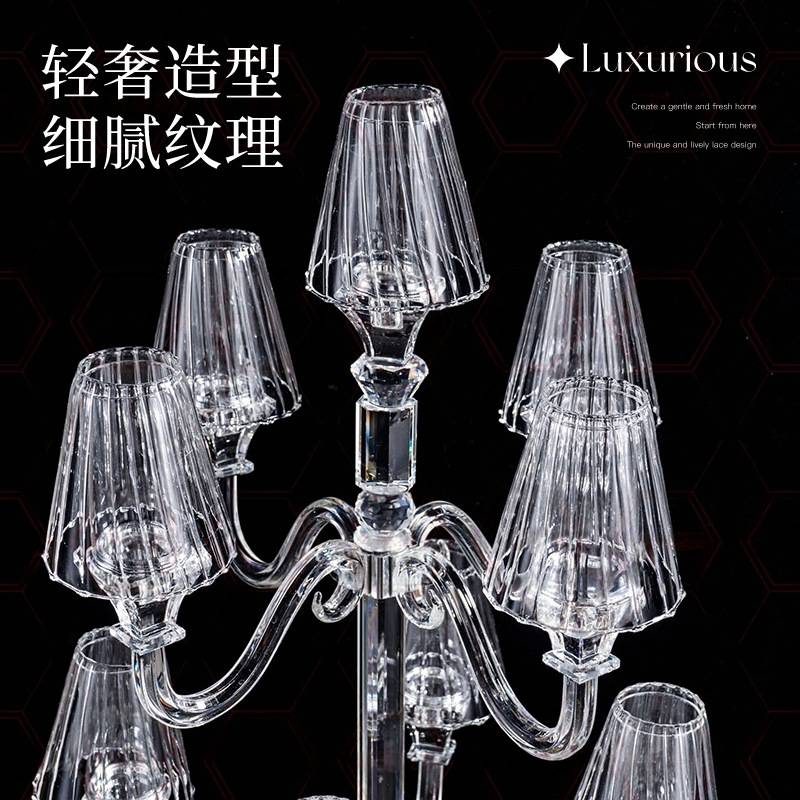 跨境高脚欧式简约九头蜡烛台户外防风水晶烛台婚庆道具装饰灯摆件