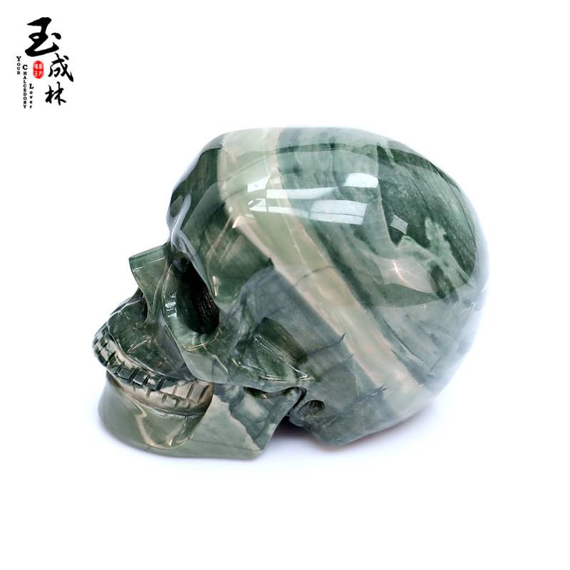 跨境爆款4.5英寸骷髅头骨摆件九龙玉玛瑙原石雕刻万圣节天然水晶