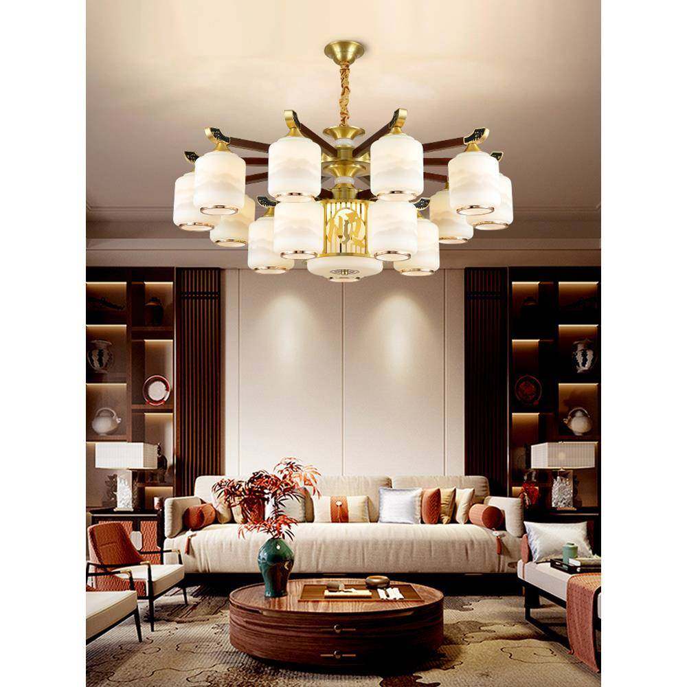 新中式全铜客建厅吊灯中餐国风墅161大气别自房实木厅卧室灯朝下