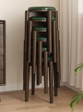 实子木凳子软包圆凳凳家用可427放现代叠简约小板客厅餐桌凳木头餐椅