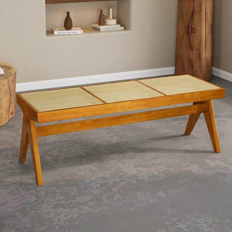 北欧凳实木藤长编凳QCY中古长条日式床约尾凳复古现代简民宿换鞋