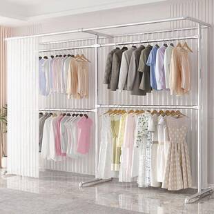 #落地衣架带防尘SQY镀加厚钢晾罩室内新管款卧室阳台锌简易挂帘双