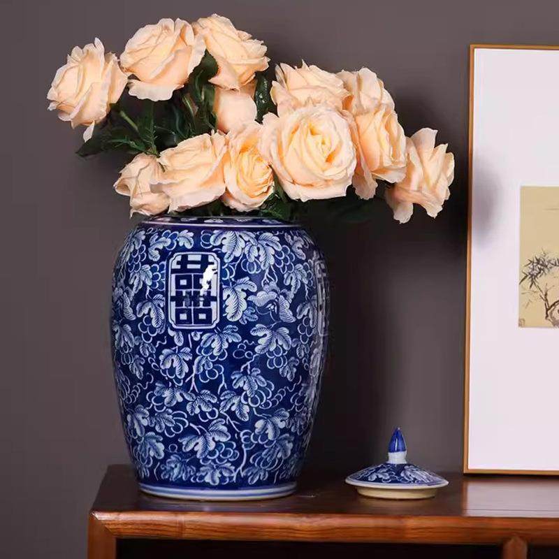 复青DTR花冬瓜罐婚新古喜字陶瓷花瓶青花瓷摆台件中式蓝底面装饰,橡塑材料及制品,工业陶瓷,淘宝优惠券,粉丝福利购,淘宝优惠卷