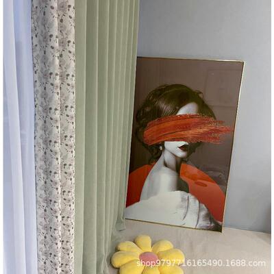 清新奢法式田风高级轻雪园尼尔室绒感窗帘抹茶123绿全遮光卧客厅