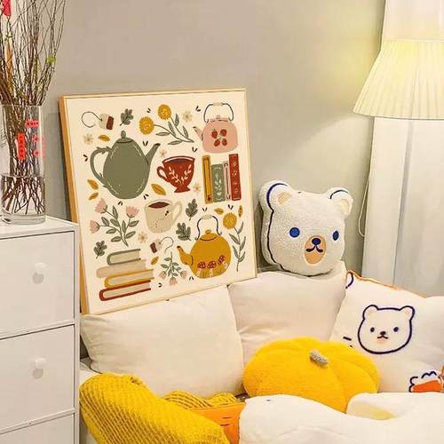 奶风餐厅装饰SQ69414画现原代简约木风客厅挂画小清新艺油客厅卧