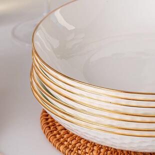 陶瓷金边盘子菜餐盘盘微家用2SNJ025新款 碟餐具简约子可 深盘欧式