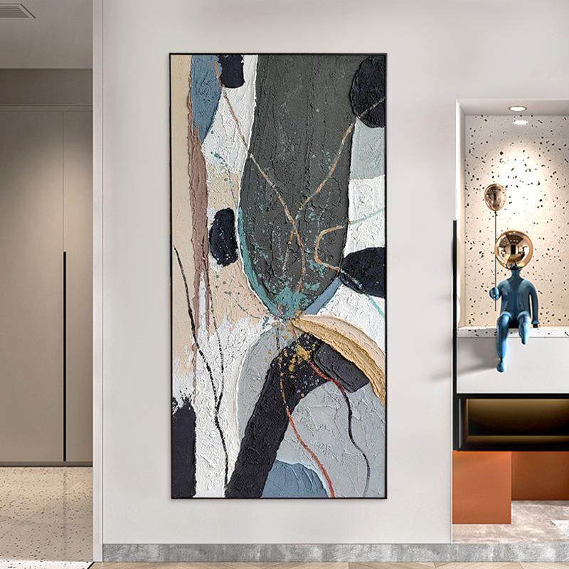 厚肌理纯手抽象简油挂画入户玄关装饰画约绘彩色DY22006B别墅酒店