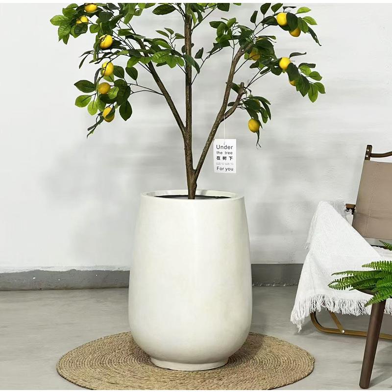 现代简约筒轻TXH奢镁特大号大口径泥花盆高厅种树客厅摆件展设计